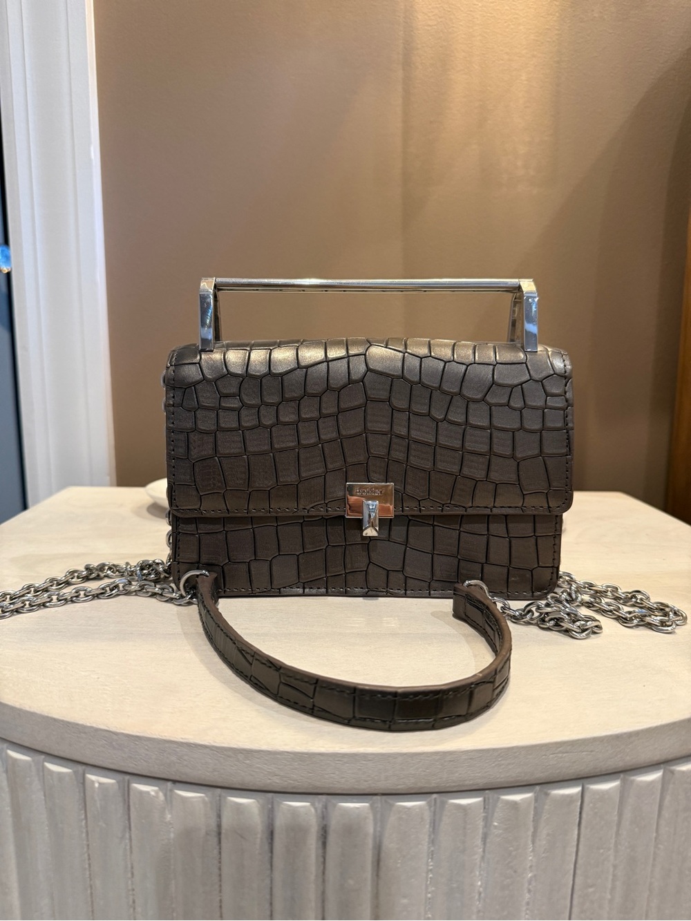 Botkier Black Croc-Embossed Top-Handle Crossbody with Silver Hardware - Picture 2 of 4